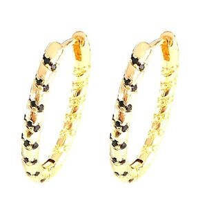 Laminated Gold Tone Hoop Earrings with Black Accents Fashion Jewelry